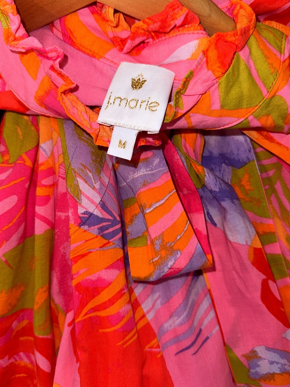 J.Marie $172 Eden Printed Ruffle High Neck Tie Waist A-Line Midi Dress medium - Picture 10 of 11